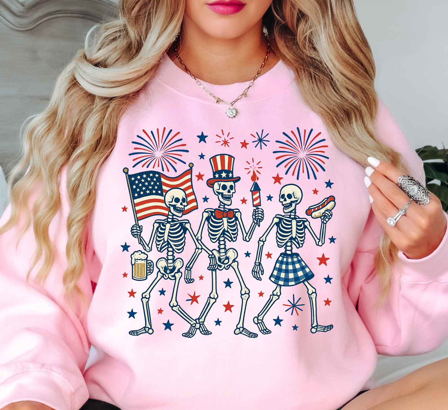 Patriotic Skeletons Sweatshirt | Stars and Stripes Collection | Unique Gifts for Family and Friends