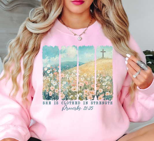 She Is Clothed (Proverbs 31) Sweatshirt | Walk By Faith Collection | Unique Gifts for Family and Friends