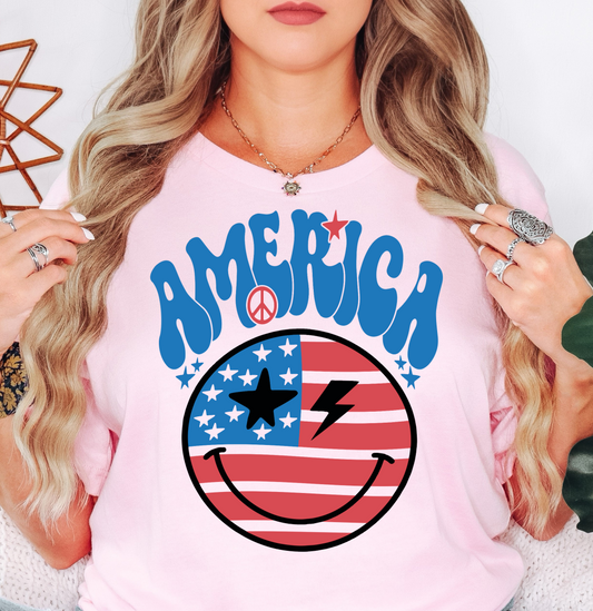 Retro America Smiley Face Tee | Stars and Stripes Collection | Unisex Pre-Shrunk T-Shirt