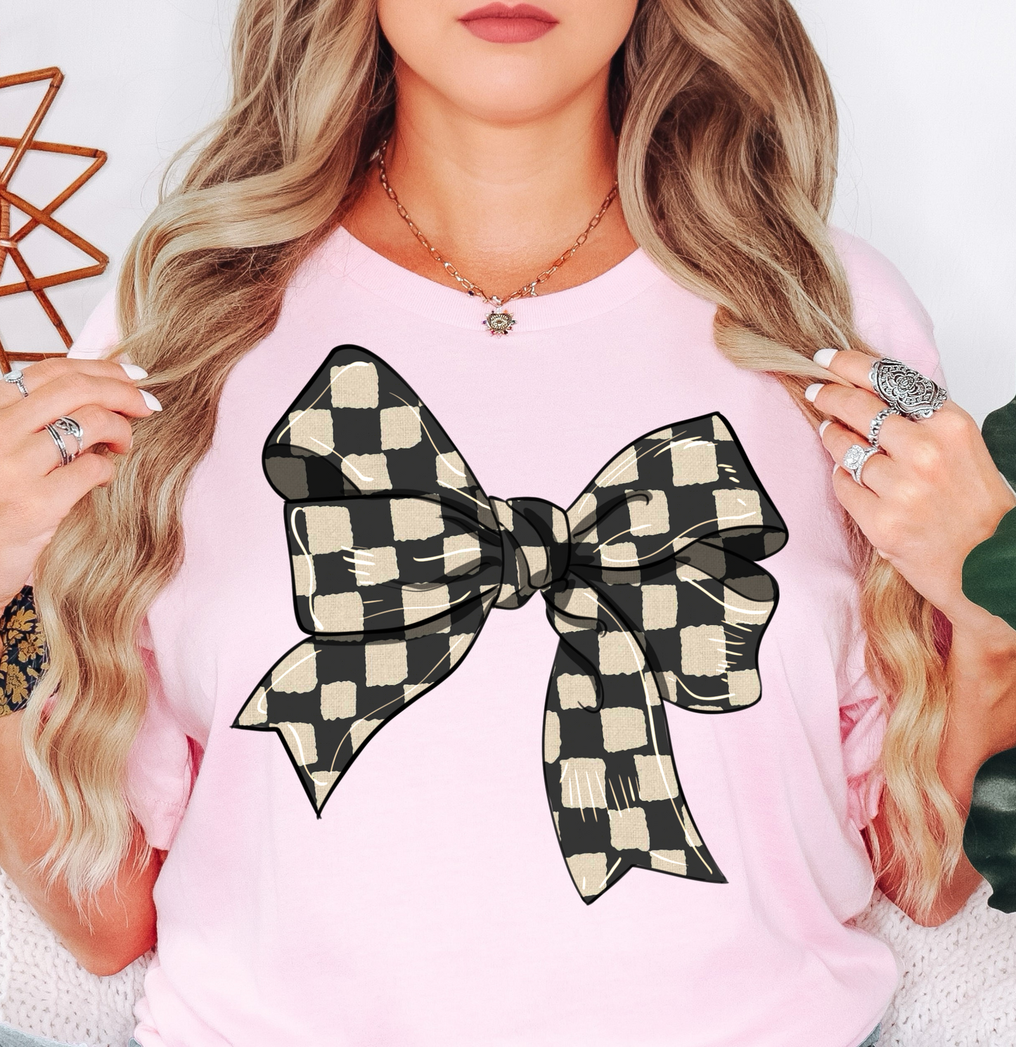 Checkered Bow Tee | Groovy Vibes Collection | Unisex Pre-Shrunk T-Shirt