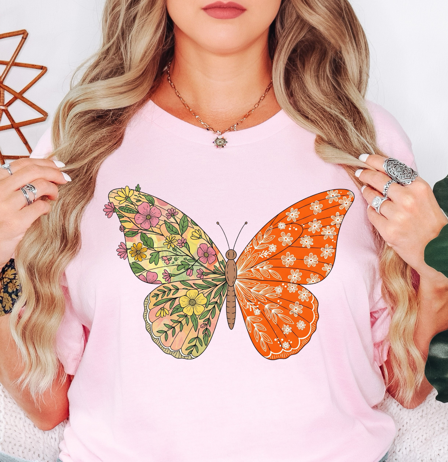 Two Tone Floral Butterfly Tee | Spring Fling Collection | Unisex Pre-Shrunk T-Shirt
