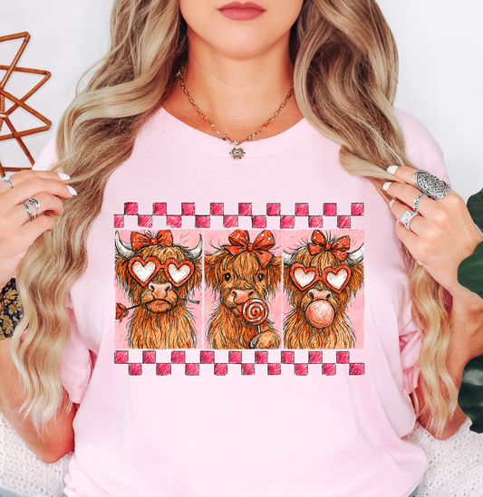 Retro Highland Cow Hearts Tee | XoXo Love Collection | Unisex Pre-Shrunk T-Shirt