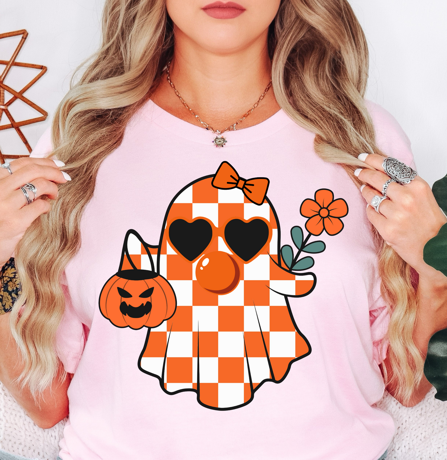 Cutie Checkered Ghost Tee | Boo-tiful Vibes Collection | Unisex Pre-Shrunk T-Shirt