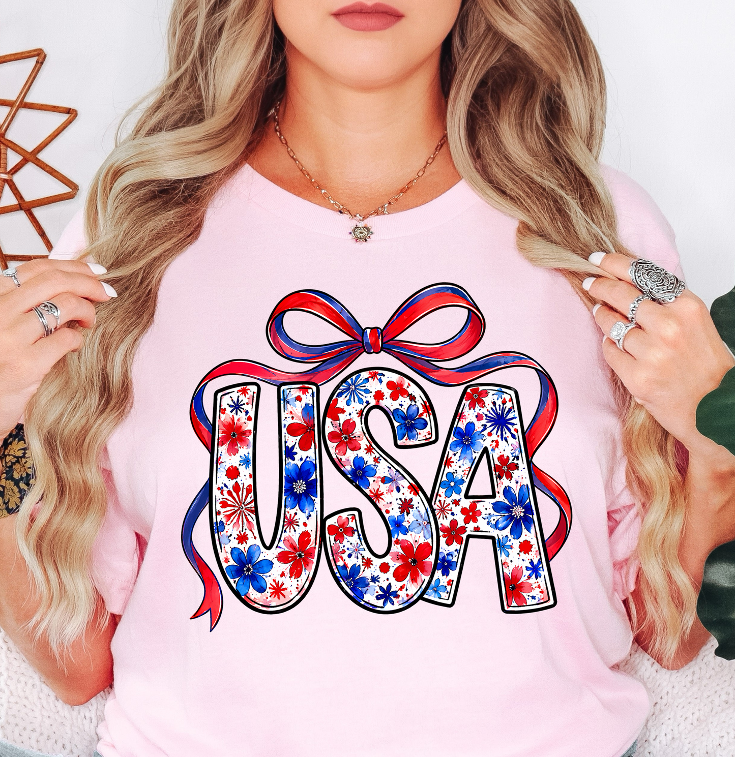 Floral Coquette USA Tee | Stars and Stripes Collection | Unisex Pre-Shrunk T-Shirt