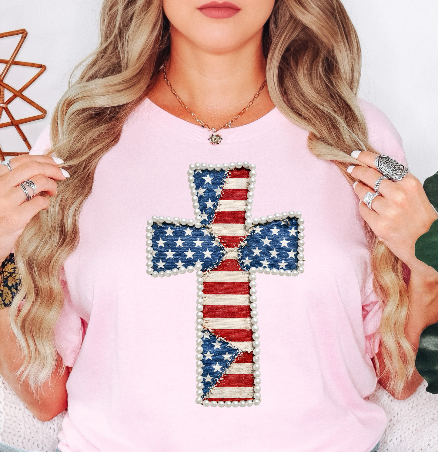 Patriotic Cross Tee | Stars and Stripes Collection | Unisex Pre-Shrunk T-Shirt