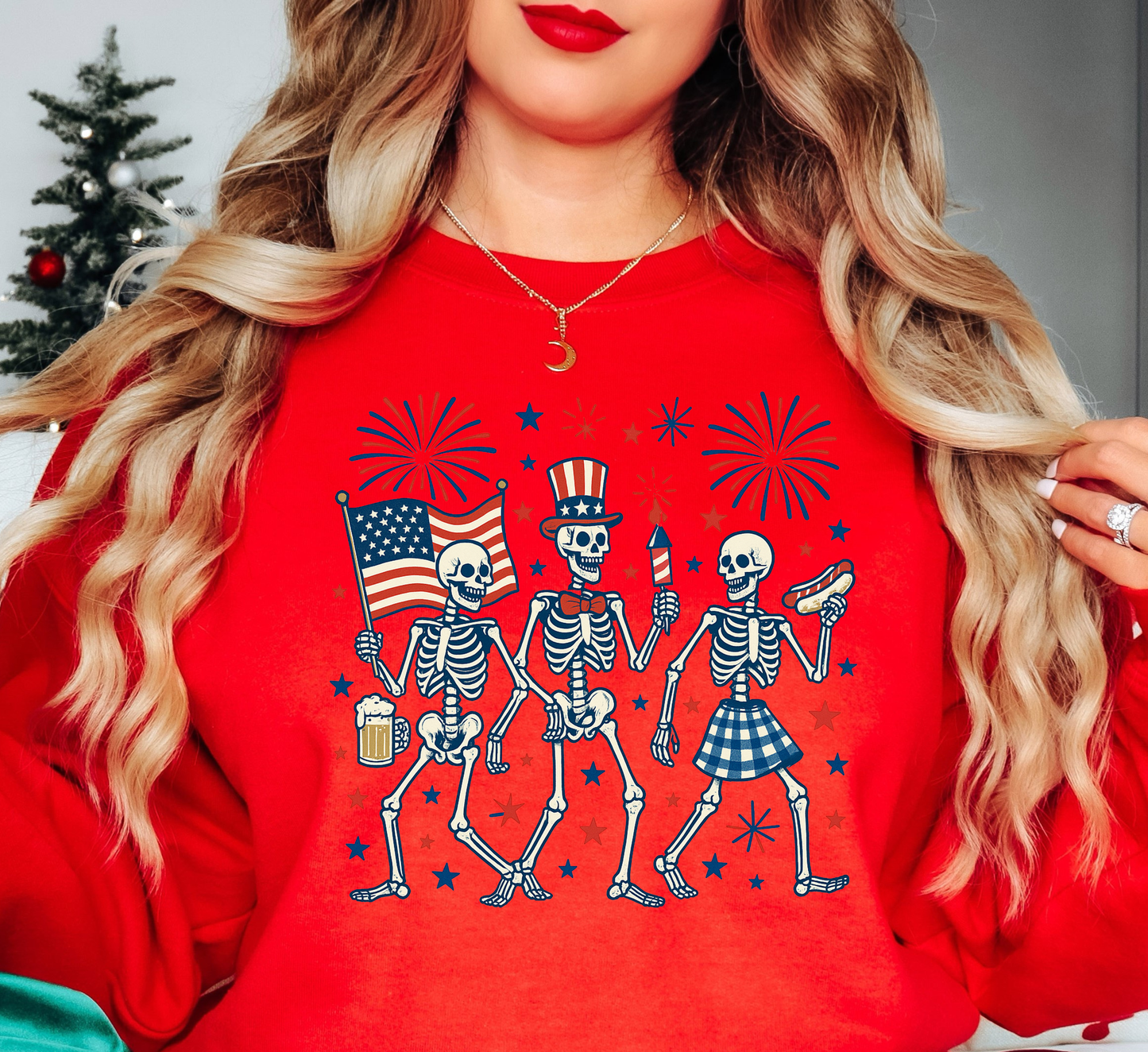 Patriotic Skeletons Sweatshirt | Stars and Stripes Collection | Unique Gifts for Family and Friends
