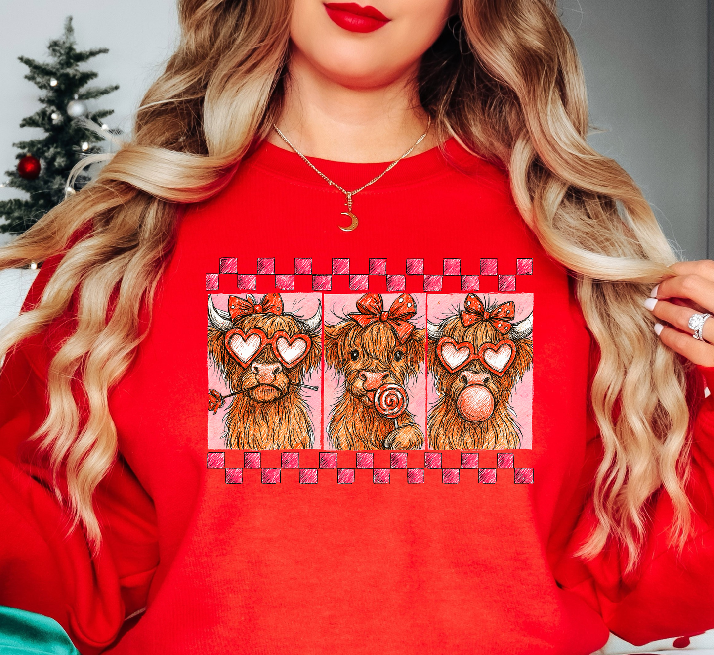 Retro Highland Cow Hearts Sweatshirt | XoXo Love Collection | Unique Gifts for Family Friends