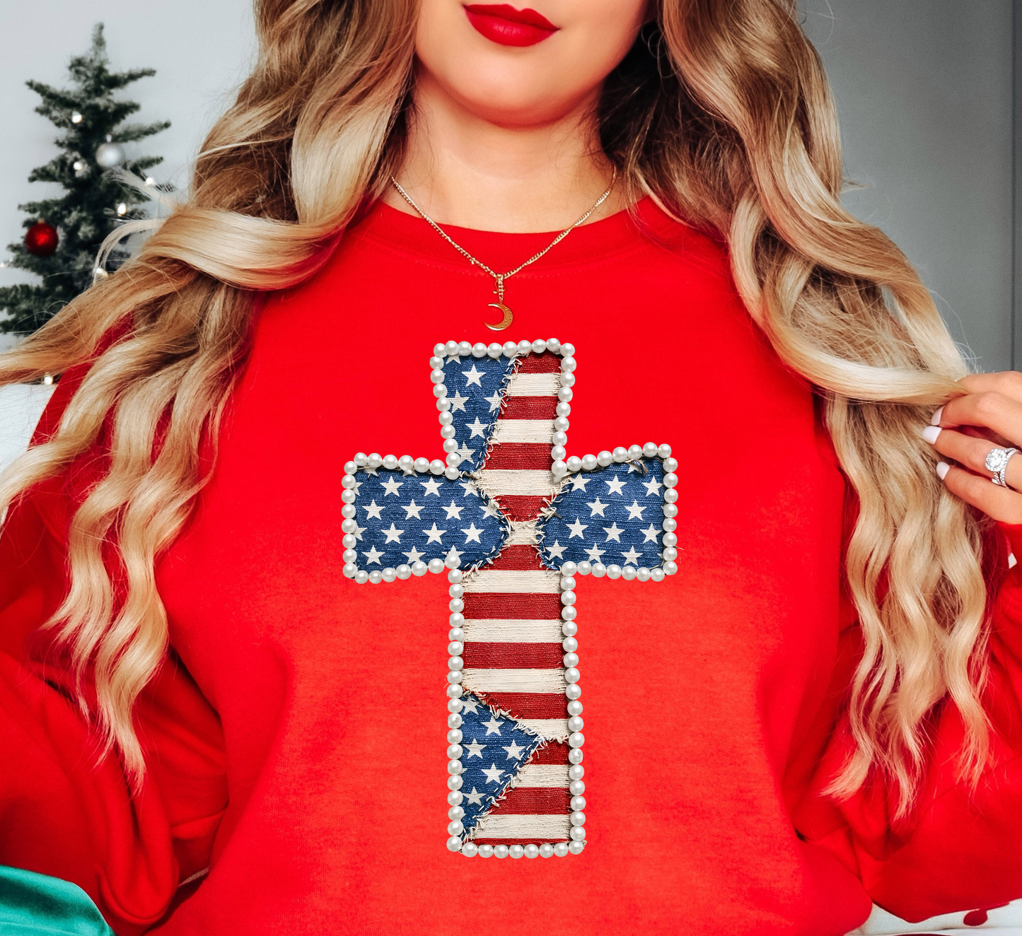 Patriotic Cross Sweatshirt | Stars and Stripes Collection | Unique Gifts for Family and Friends