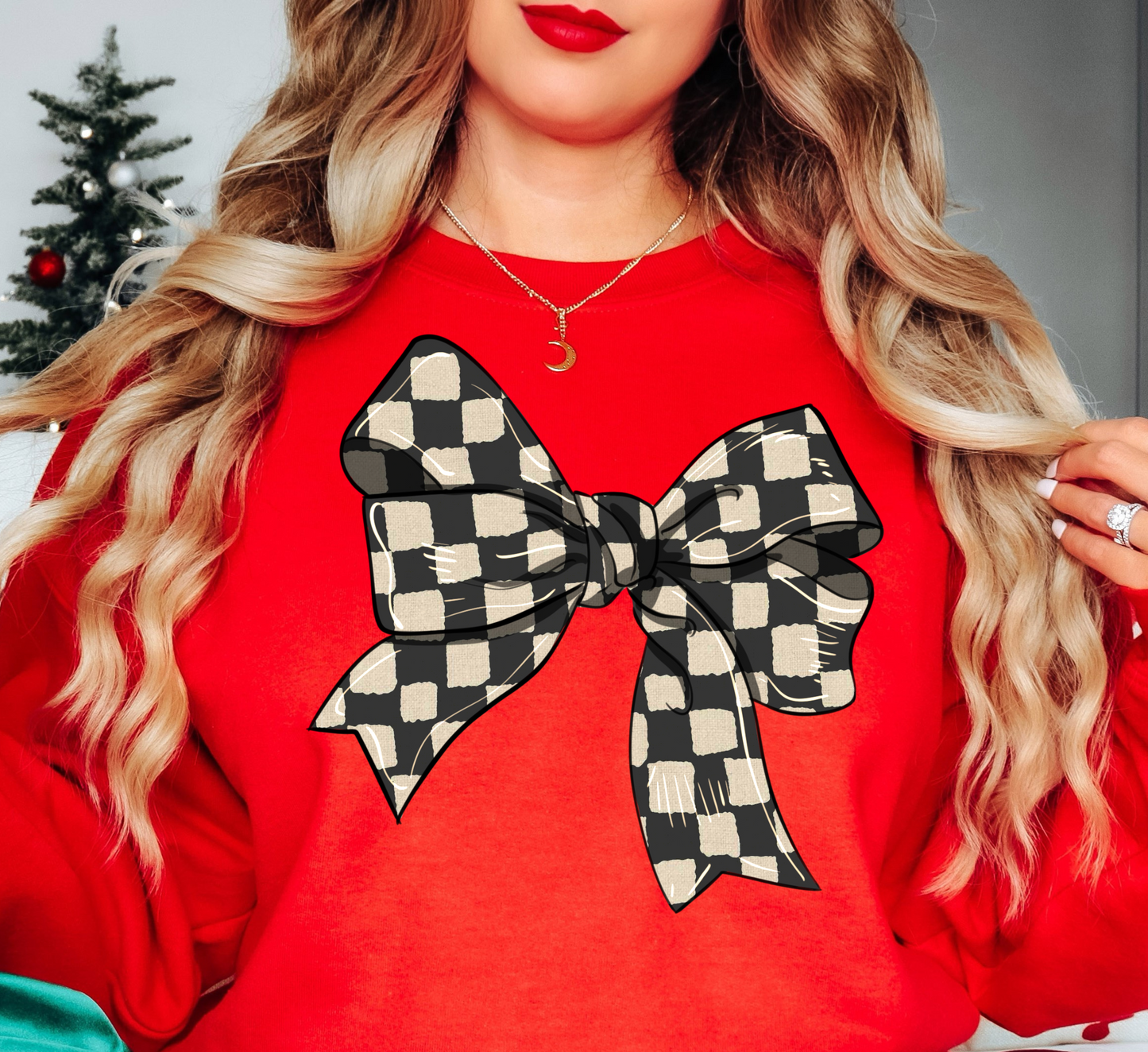 Checkered Bow Sweatshirt | Groovy Vibes Collection | Unique Gifts for Family and Friends