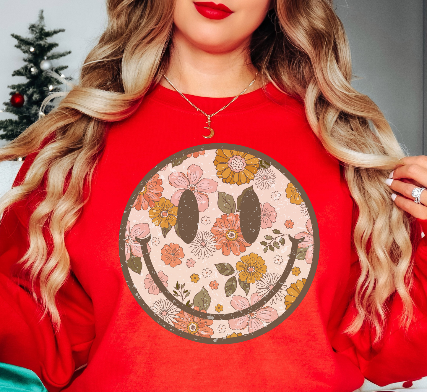 Distressed Floral Smiley Sweatshirt | Spring Fling Collection | Unique Gifts for Family Friends