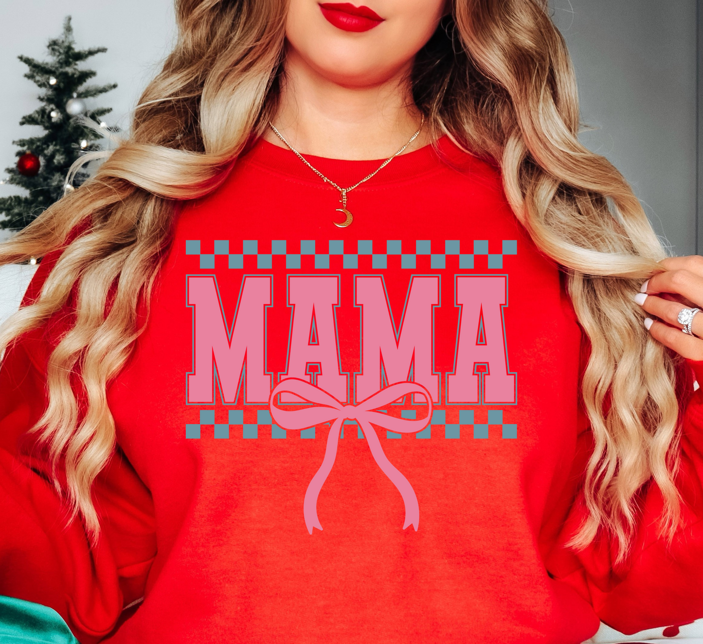 Checkered Mama Bow Sweatshirt | Mama Mode Activated Collection | Unique Gifts for Family Friends