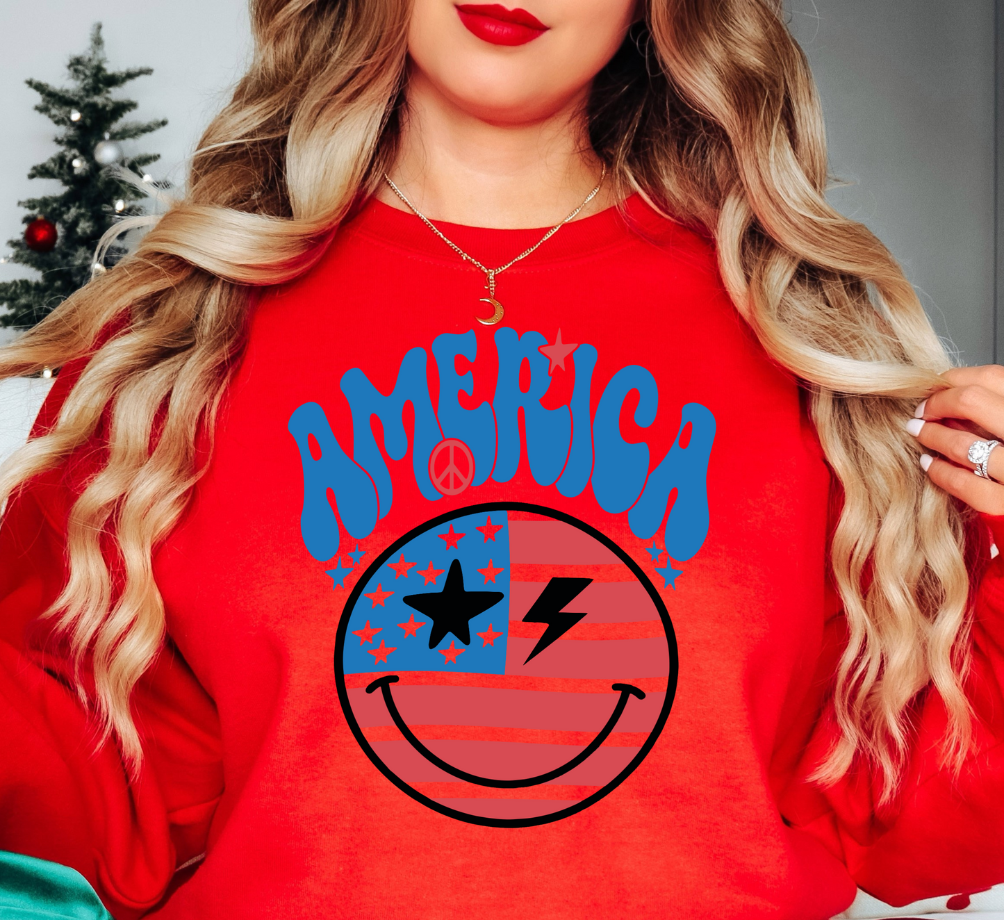 Retro America Smiley Face Sweatshirt | Stars and Stripes Collection | Unique Gifts for Family Friends