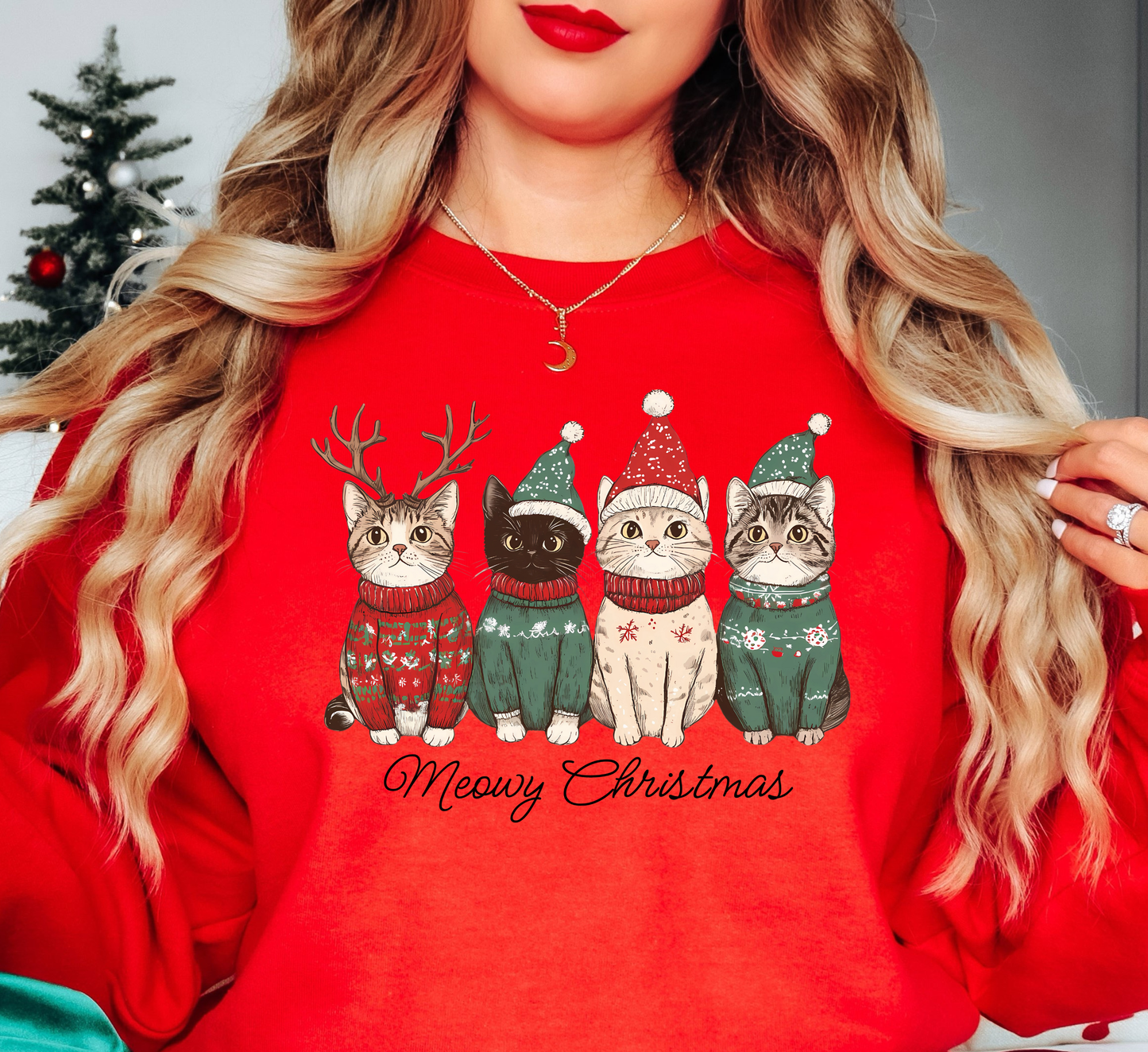 Meowy Cat Christmas Sweatshirt | Pawsitive Vibes Collection | Unique Gifts for Family and Friends