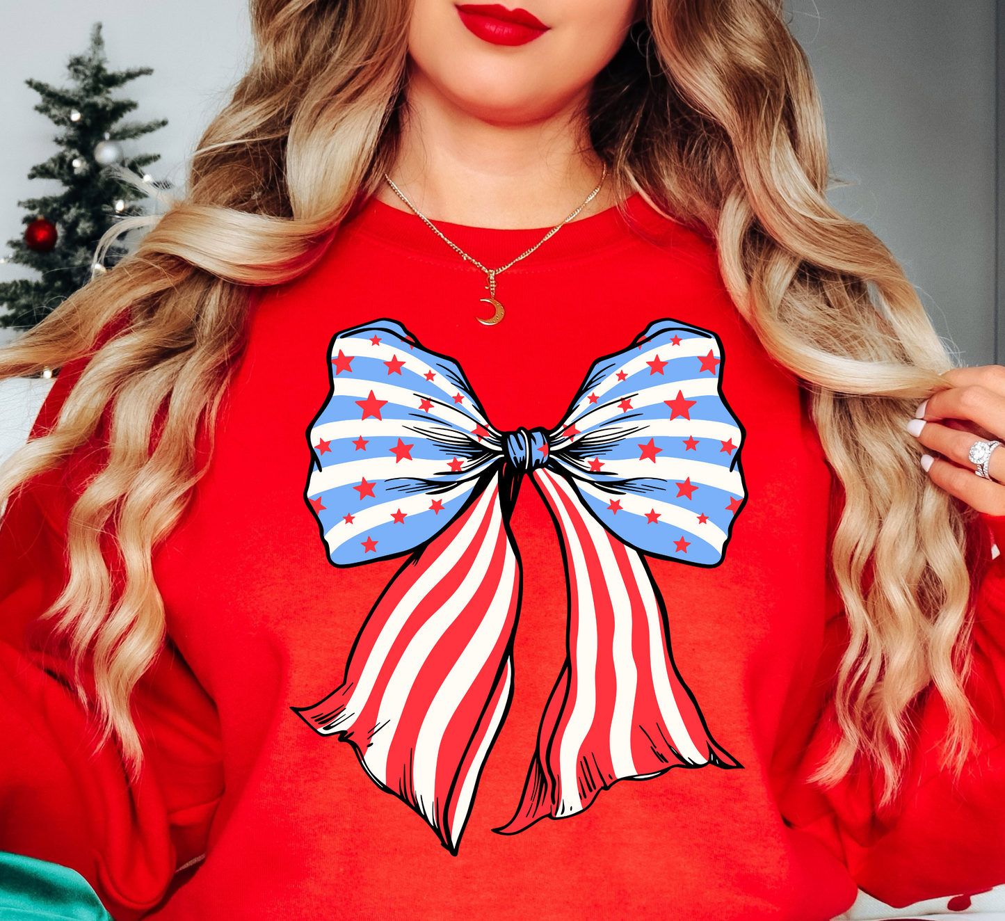 USA Coquette Bow Sweatshirt | Stars and Stripes Collection | Unique Gifts for Family