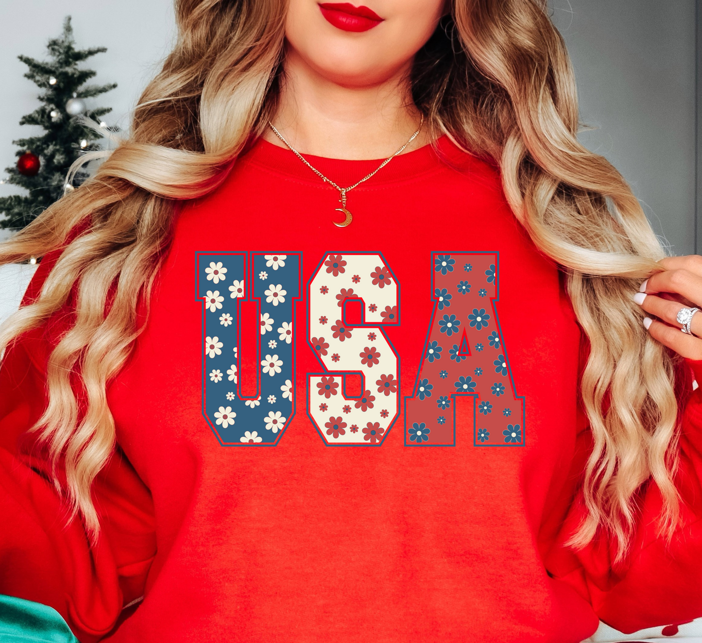 Floral USA Sweatshirt | Stars and Stripes Collection | Unique Gifts for Family and Friends