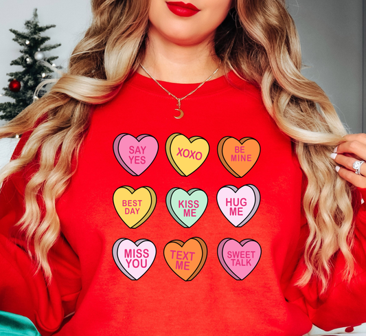 Conversation Candy Hearts Sweatshirt | XoXo Love Collection | Unique Gifts for Family Friends