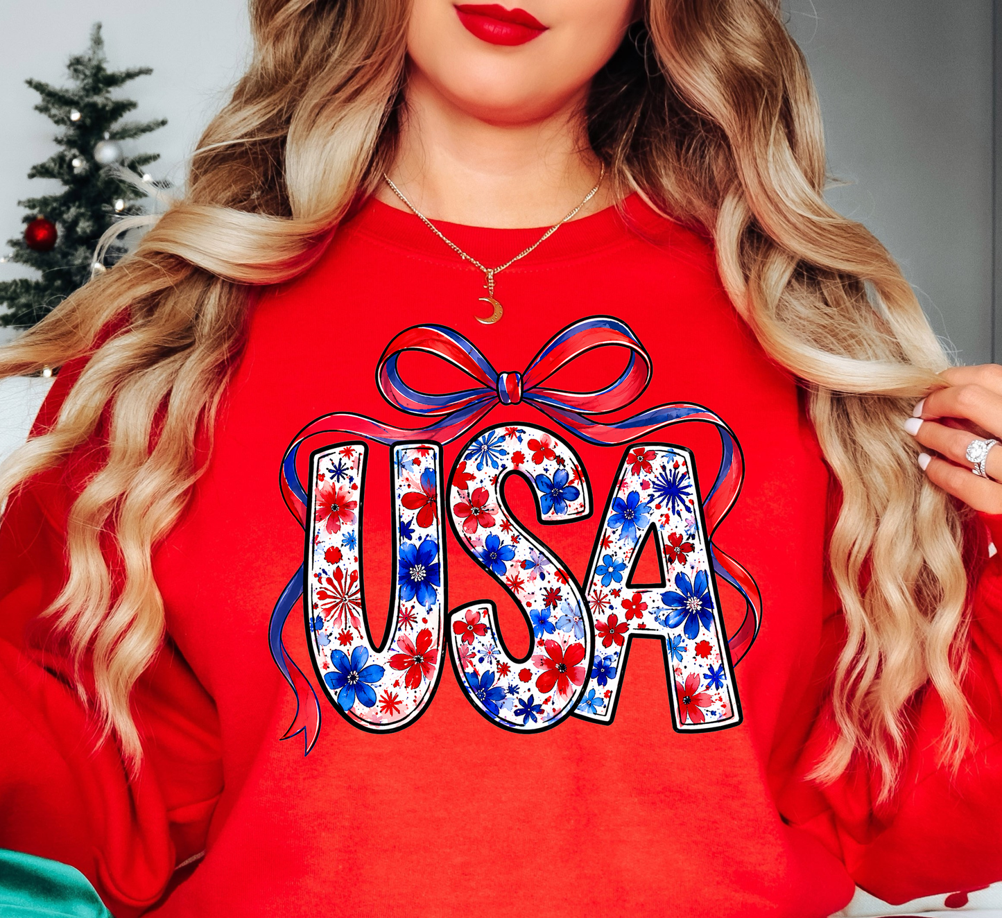 Floral Coquette USA Sweatshirt | Stars and Stripes Collection | Unique Gifts for Family and Friends