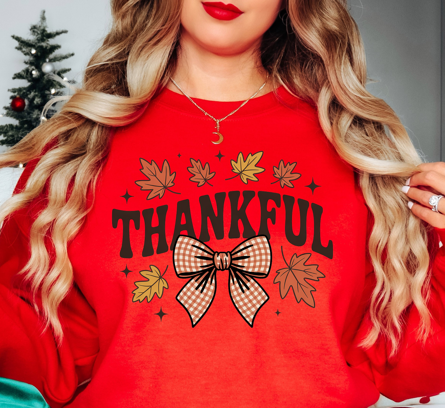 Thankful Leaves With Bow Sweatshirt | Harvest Joy Collection | Unique Gifts for Family Friends