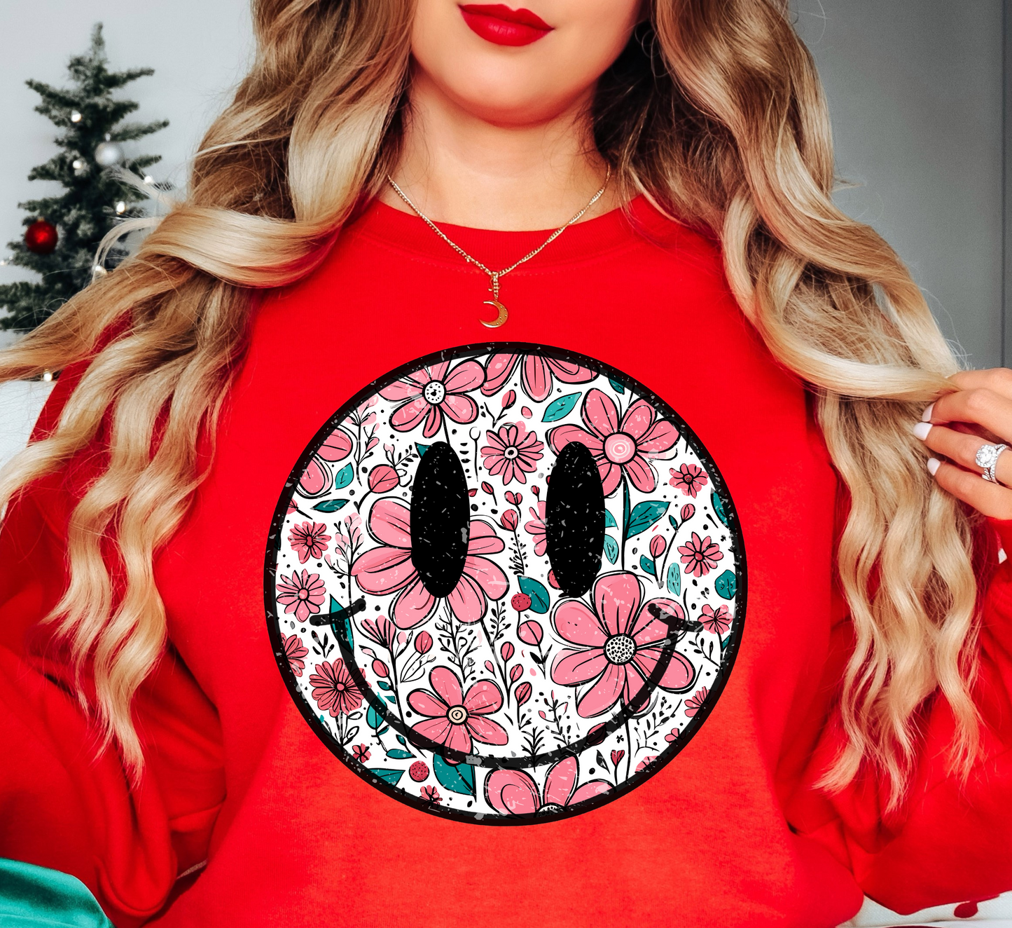 Floral Spring Smiley Face Sweatshirt | Spring Fling Collection | Unique Gifts for Family Friends