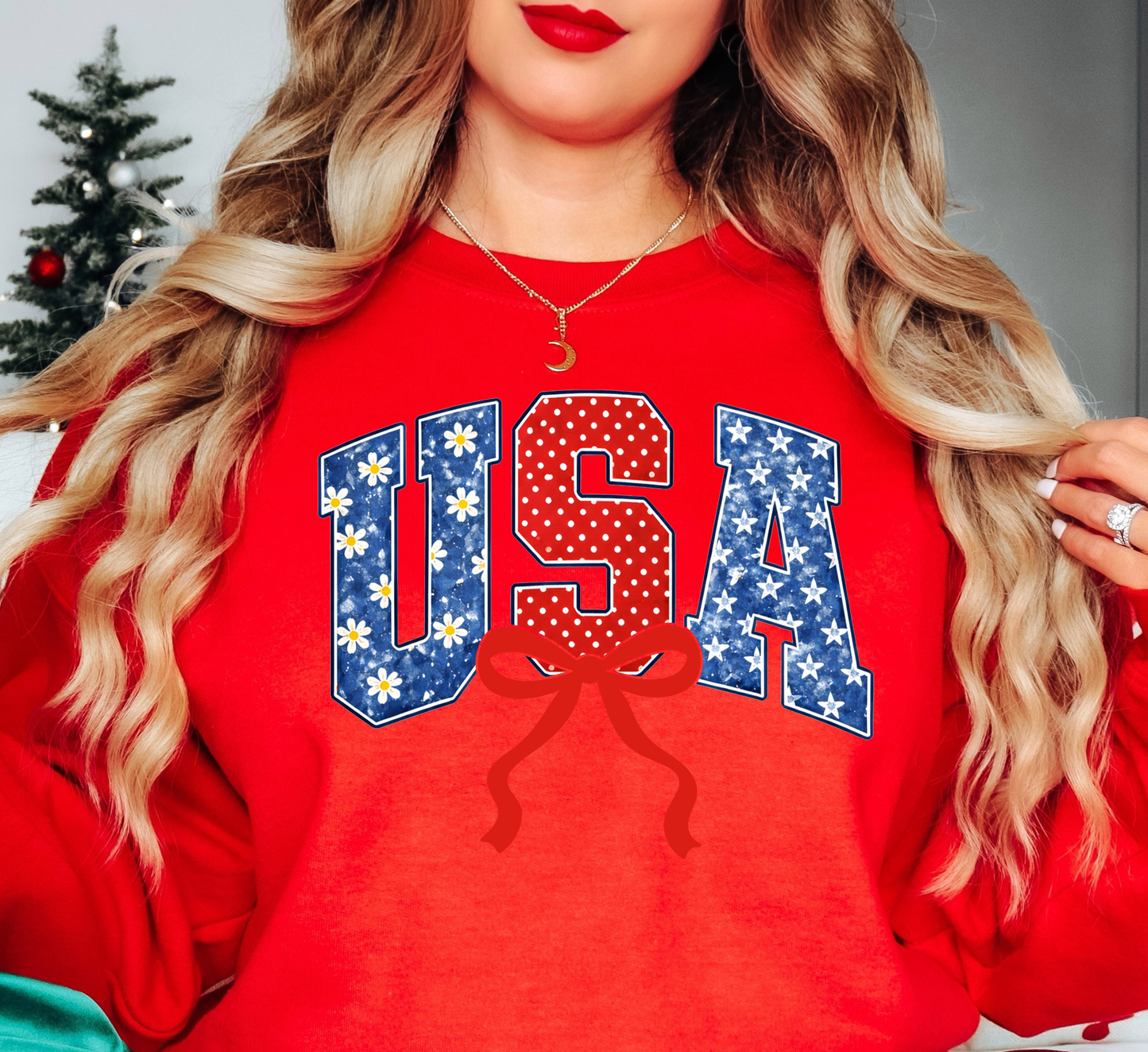 Preppy USA Floral Bow Sweatshirt | Stars and Stripes Collection | Unique Gifts for Family and Friends