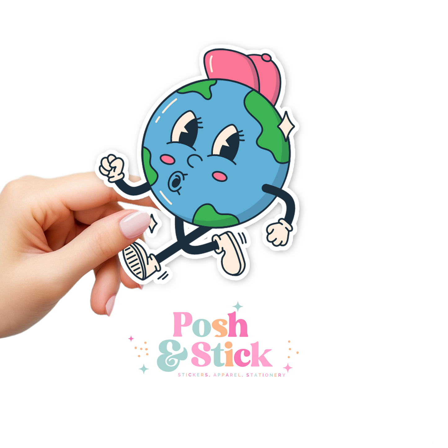 Retro Walking Earth | Sustainable Style Clear Vinyl Stickers | Unique Gifts For Family Friends