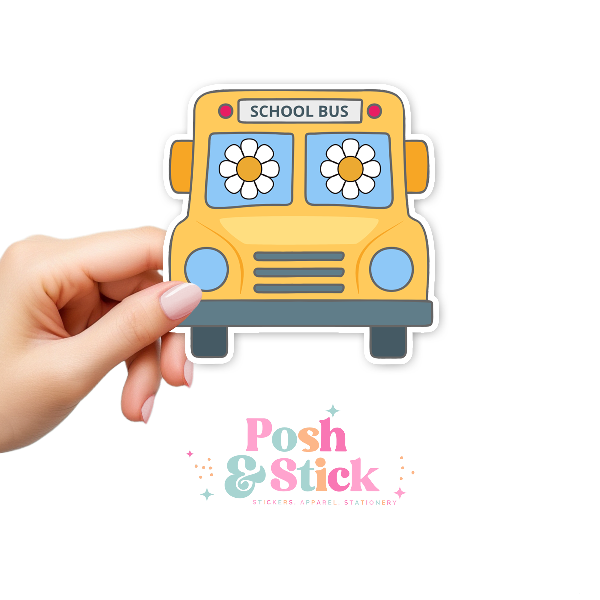 Retro Floral School Bus | School Education Clear Vinyl Stickers | Uniq ...