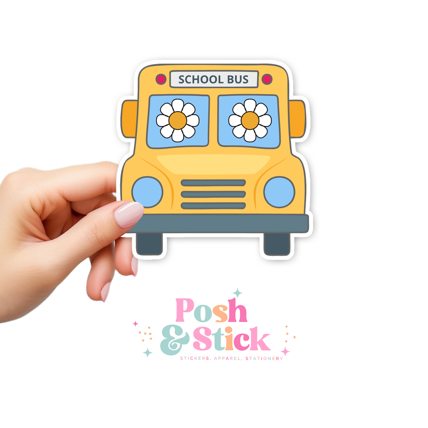 Retro Floral School Bus | School Education Clear Vinyl Stickers | Unique Gifts For Family Friends