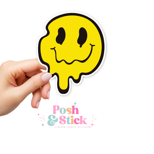 Melting Smiley Face | Funkadelic Flair Clear Vinyl Stickers | Unique Gifts For Family Friends