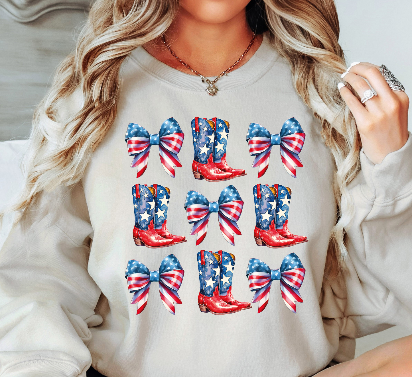 Coquette and Boots Sweatshirt | Stars and Stripes Collection | Unique Gifts for Family Friends