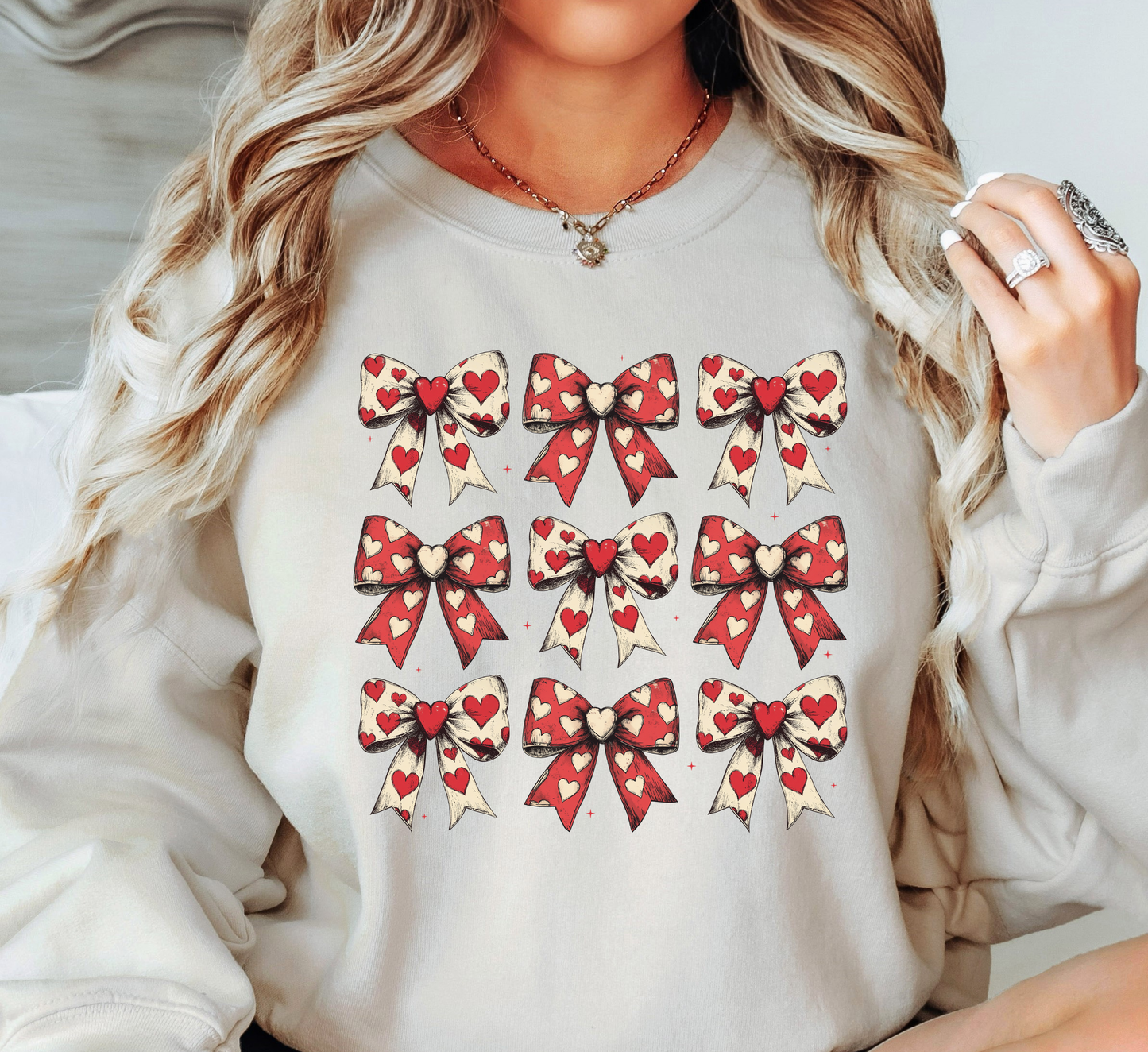 Coquette Bows Red Tan Sweatshirt | XoXo Love Collection | Unique Gifts for Family Friends