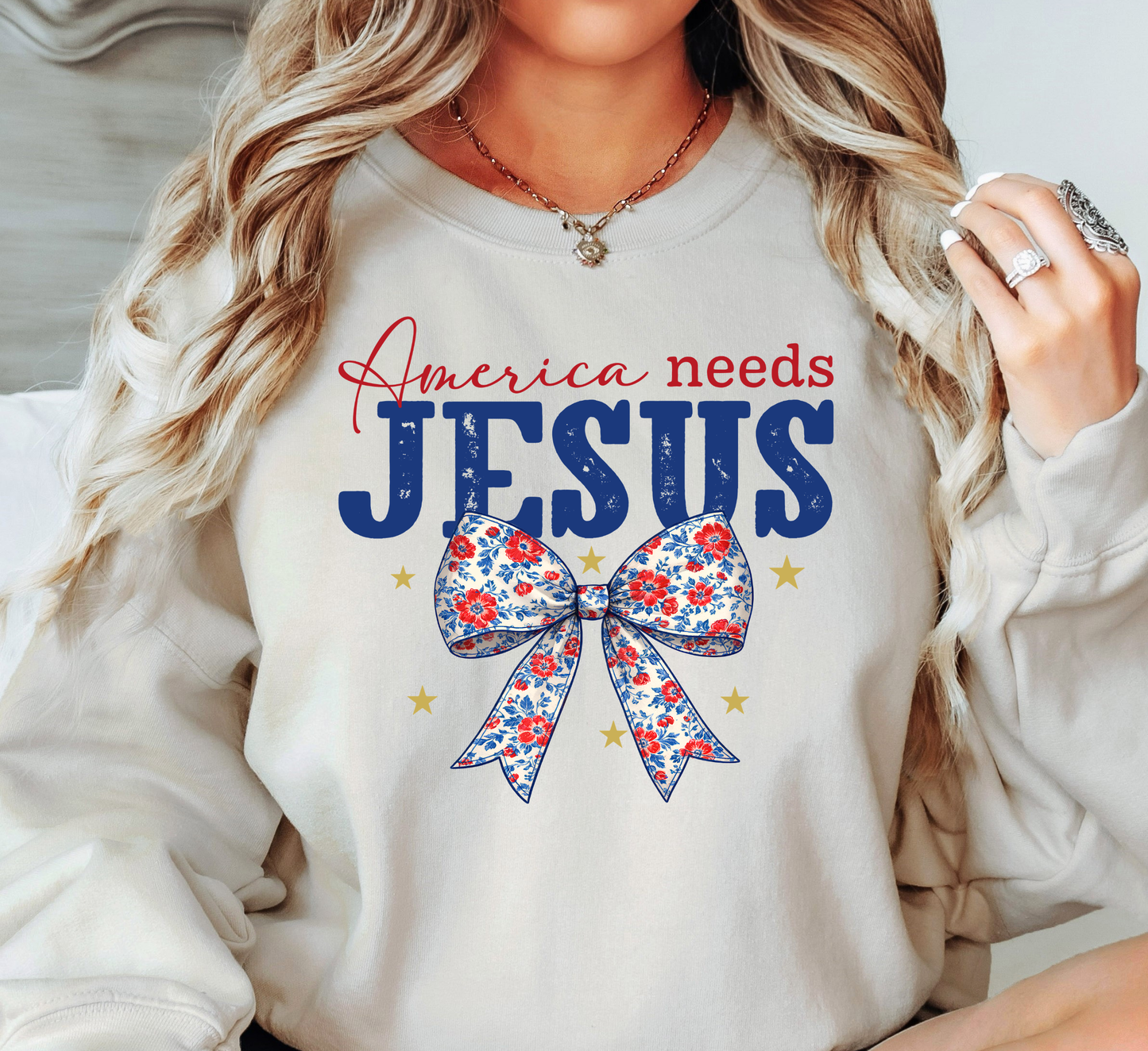 America Needs Jesus Sweatshirt | Stars and Stripes Collection | Unique Gifts for Family and Friends
