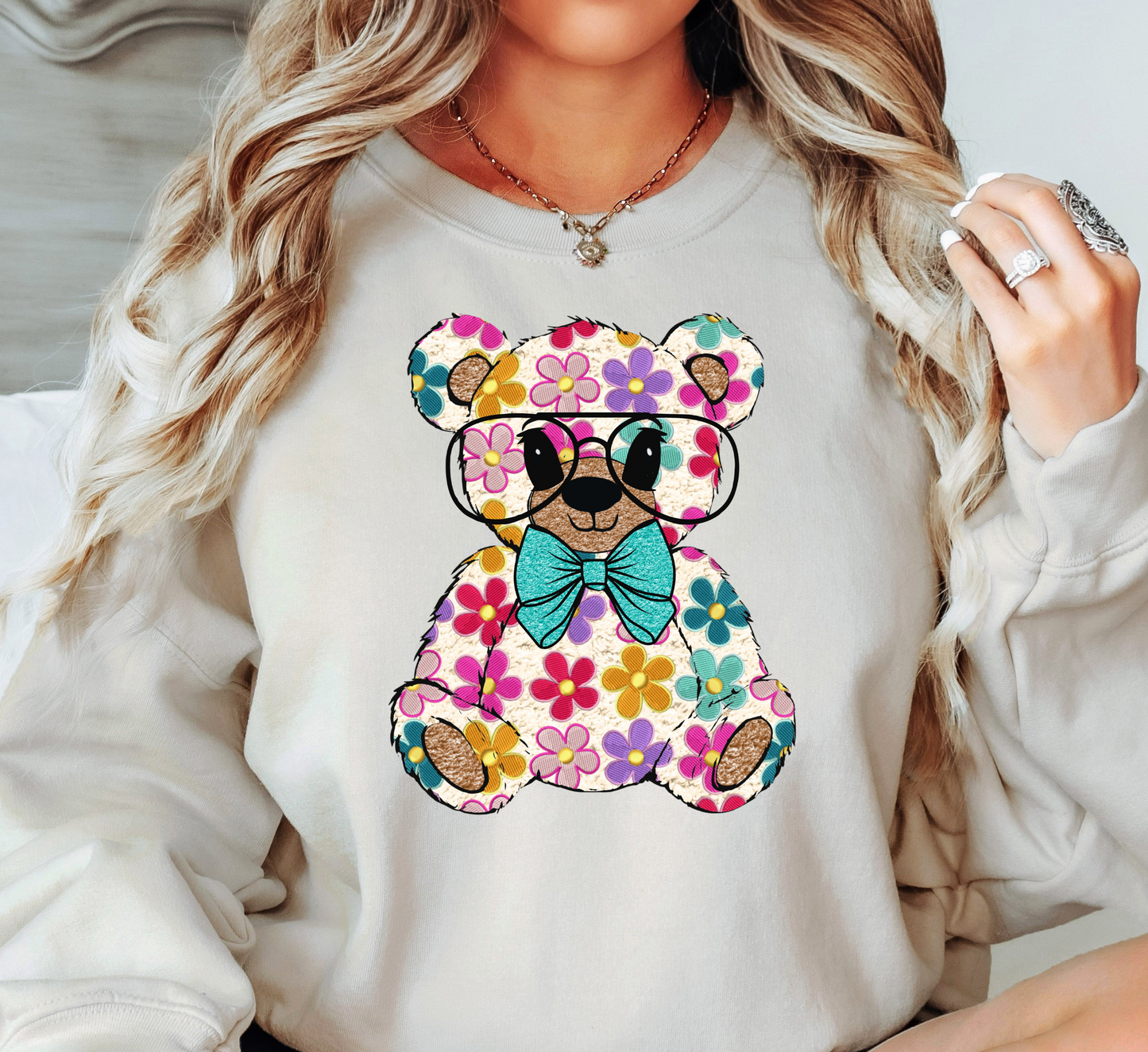 Floral Daisy Bear Sweatshirt | Hoppin' Into Spring Collection | Unique Gifts for Family Friends