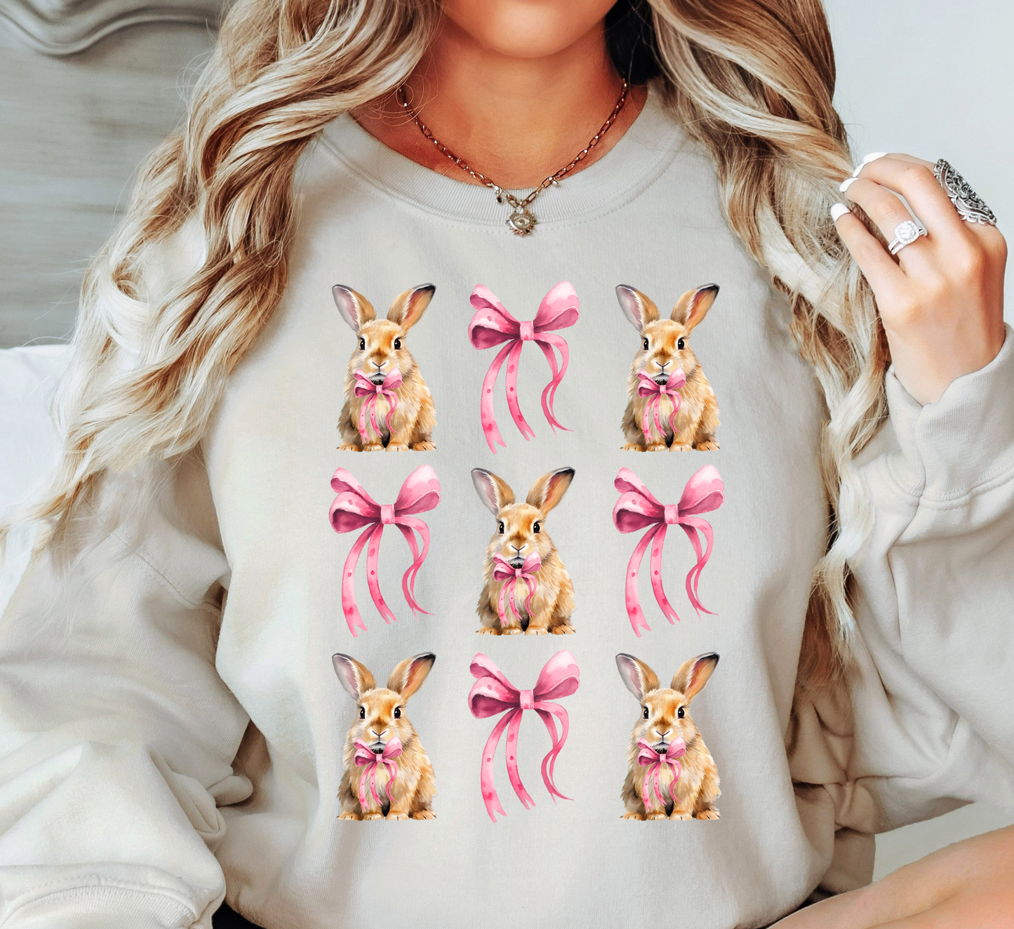 Coquette Bow and Bunnies Sweatshirt | Hoppin' Into Spring Collection | Unique Gifts for Family Friends