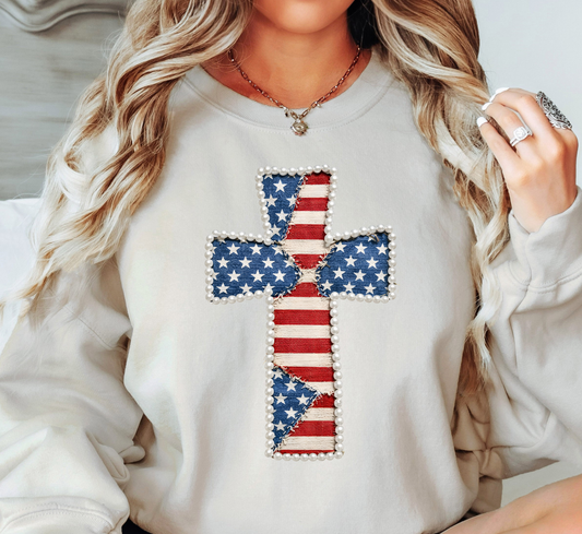 Patriotic Cross Sweatshirt | Stars and Stripes Collection | Unique Gifts for Family and Friends