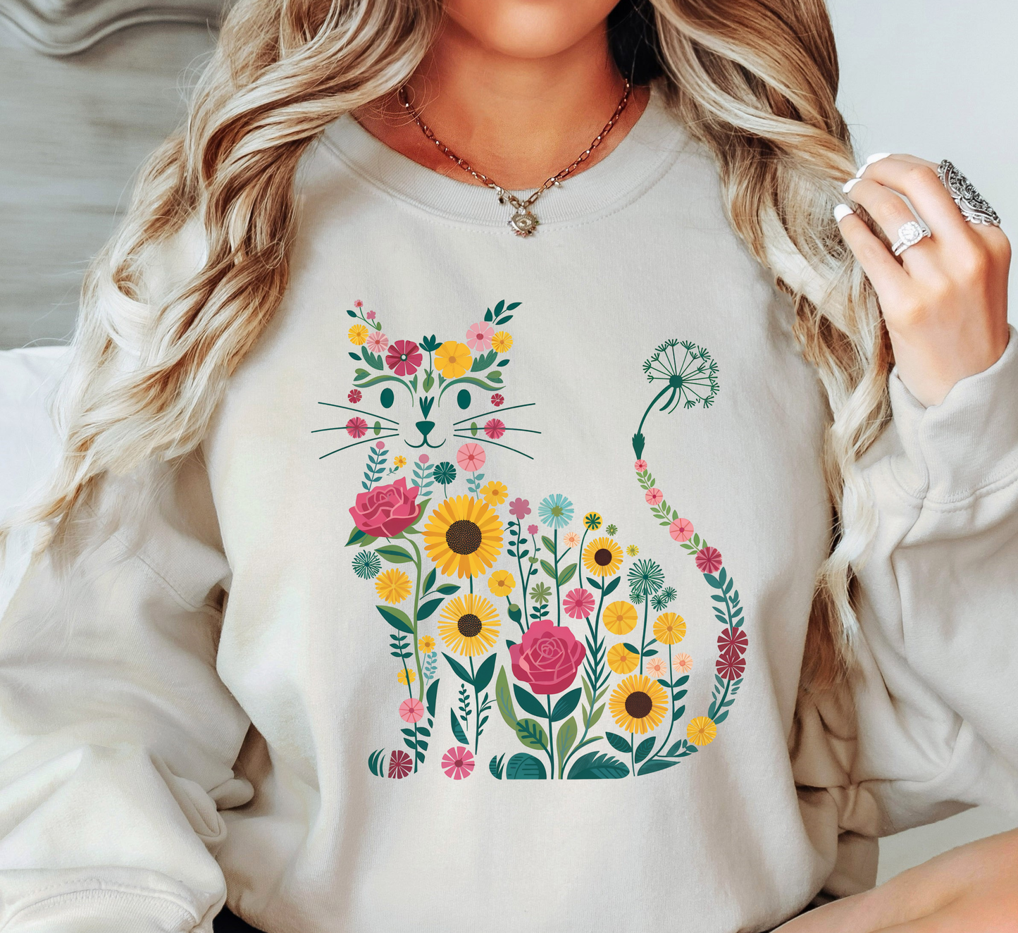 Floral Cat Outline Sweatshirt | Pawsitive Vibes Collection | Unique Gifts for Family and Friends