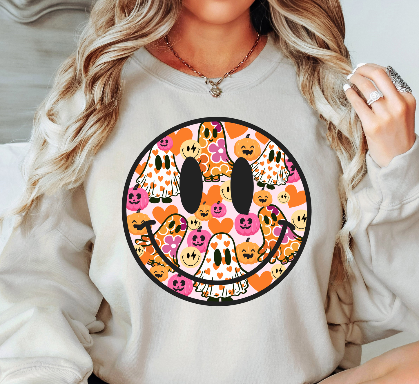 Cutie Ghost Smiley Sweatshirt | Boo-tiful Vibes Collection | Unique Gifts for Family Friends