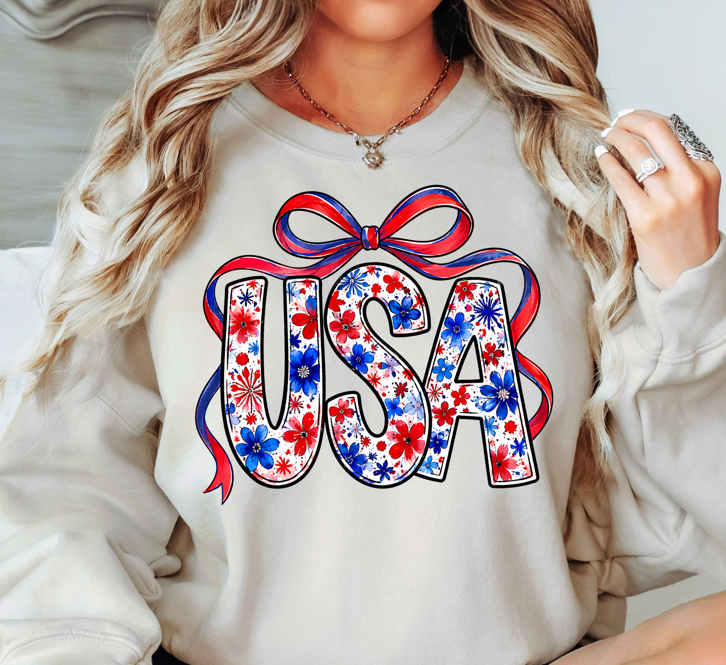 Floral Coquette USA Sweatshirt | Stars and Stripes Collection | Unique Gifts for Family and Friends