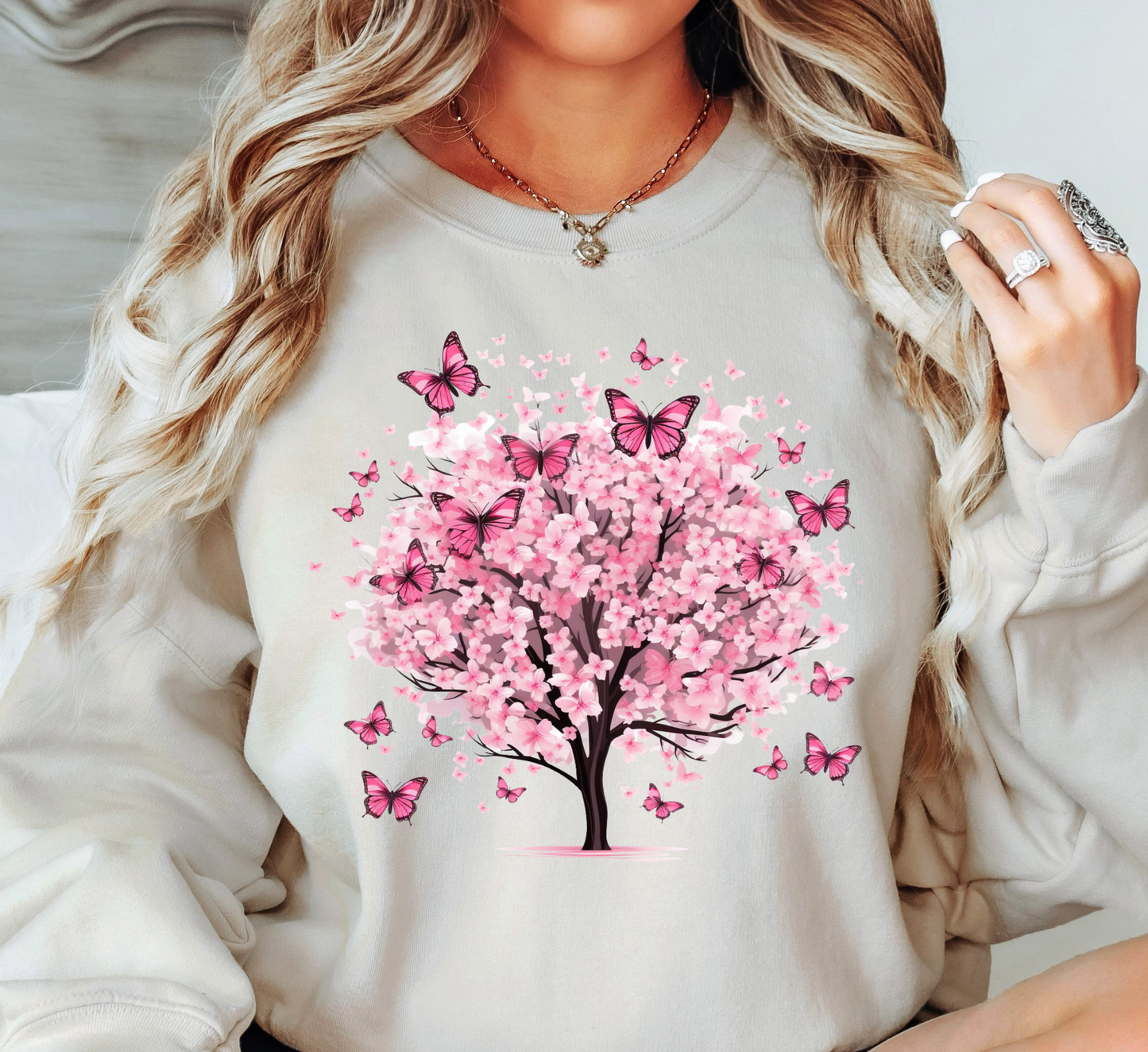 Cherry Blossom Butterflies Sweatshirt | Spring Fling Collection | Unique Gifts for Family Friends