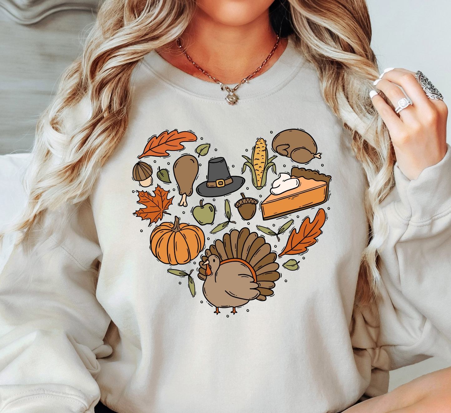 Thanksgiving Heart Doodles Sweatshirt | Harvest Joy Collection | Unique Gifts for Family Friends