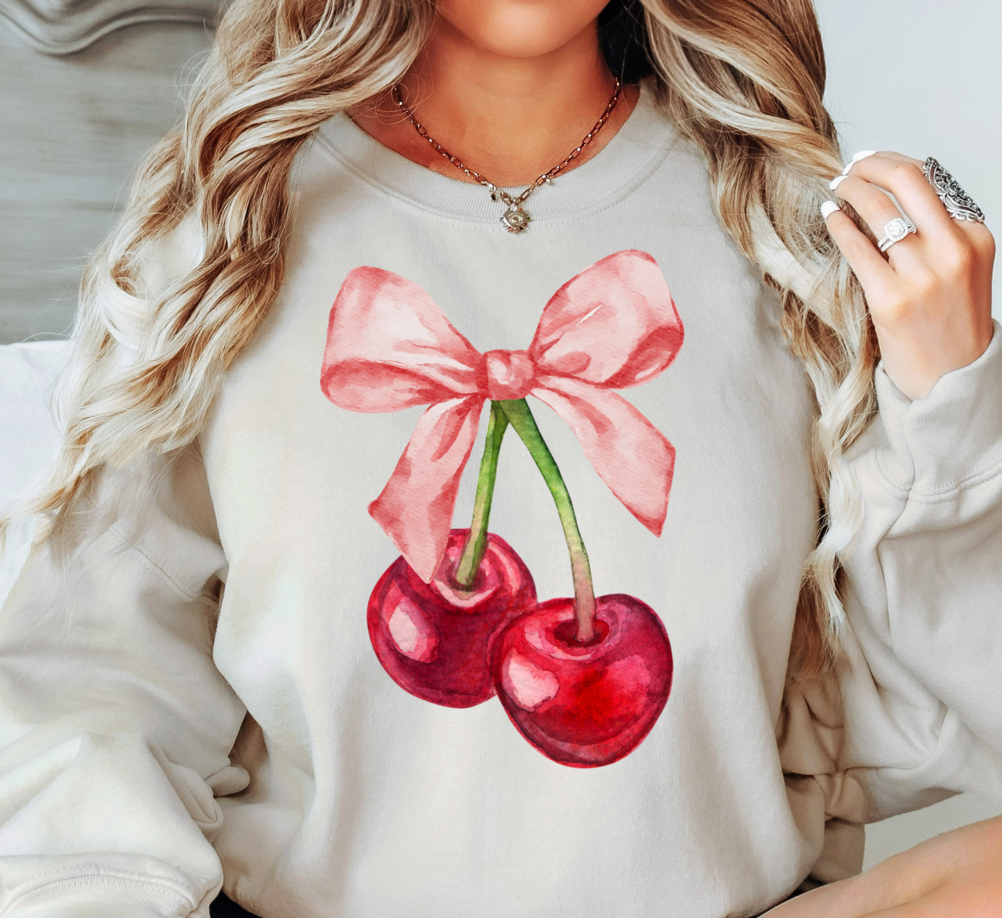 Cute Cherry Bow Sweatshirt | Groovy Vibes Collection | Unique Gifts for Family and Friends