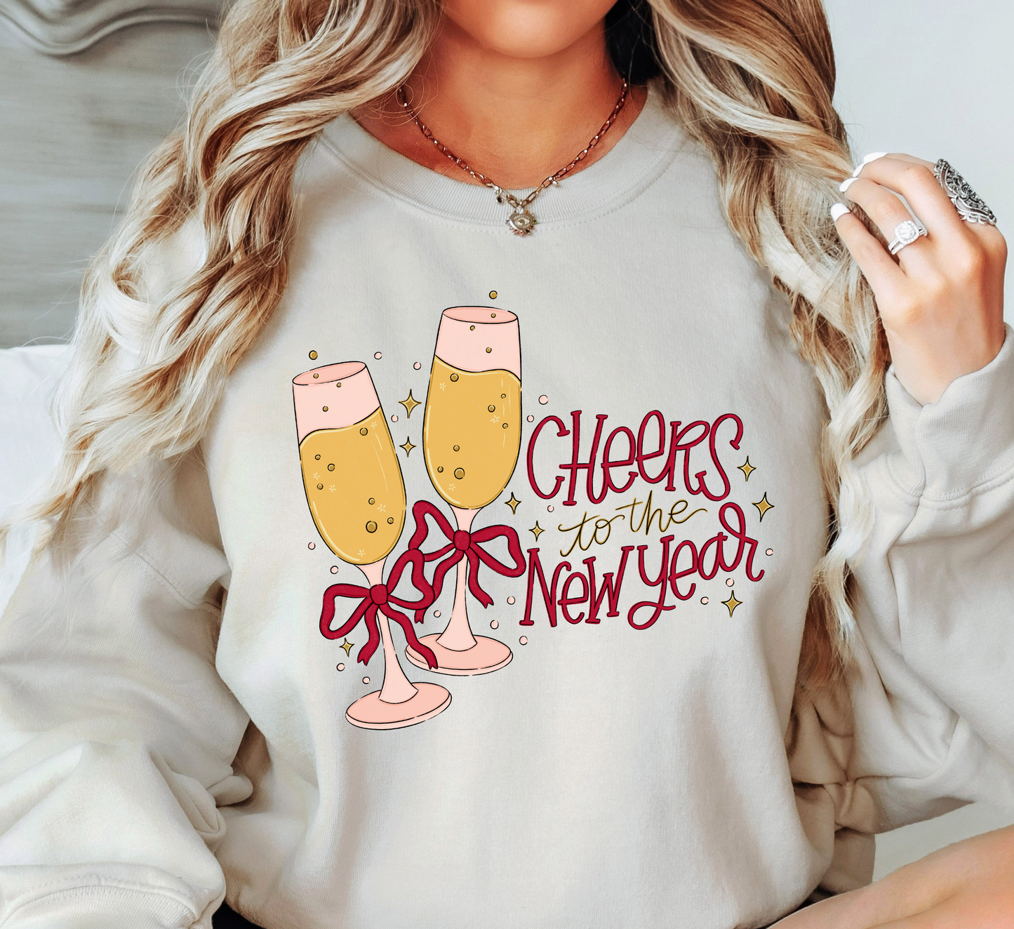 Champagne Cheers To New Year Sweatshirt | New Year Magic Collection | Unique Gifts for Family Friends