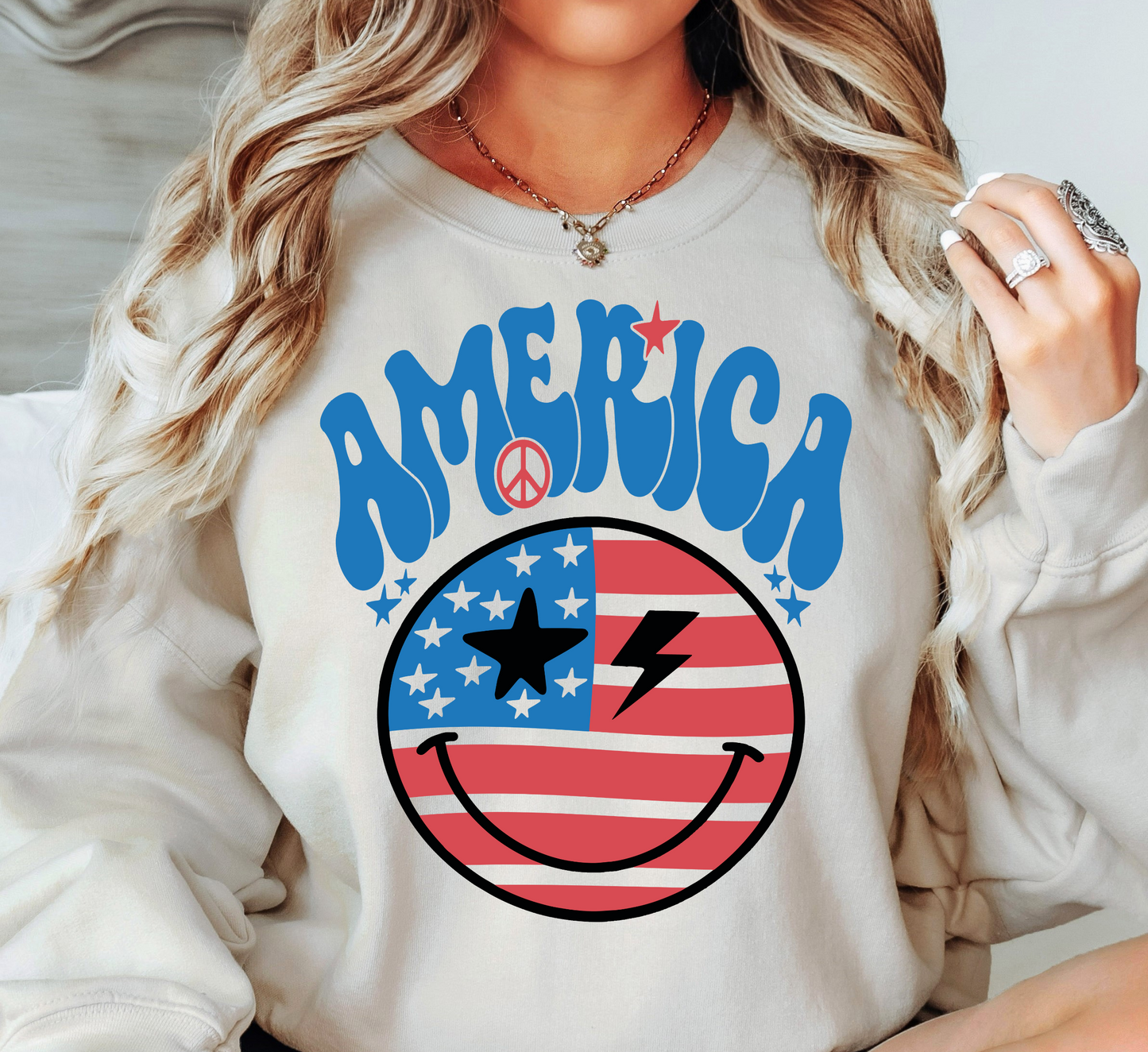 Retro America Smiley Face Sweatshirt | Stars and Stripes Collection | Unique Gifts for Family Friends