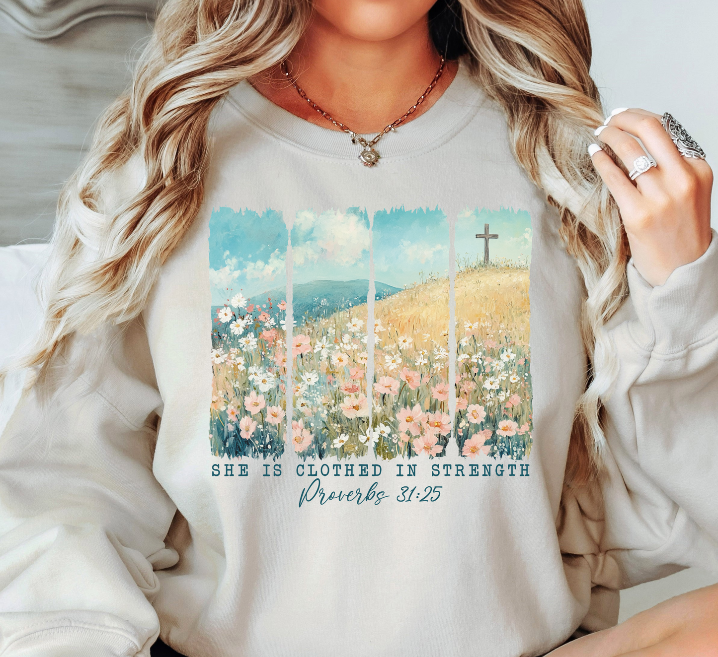 She Is Clothed (Proverbs 31) Sweatshirt | Walk By Faith Collection | Unique Gifts for Family and Friends