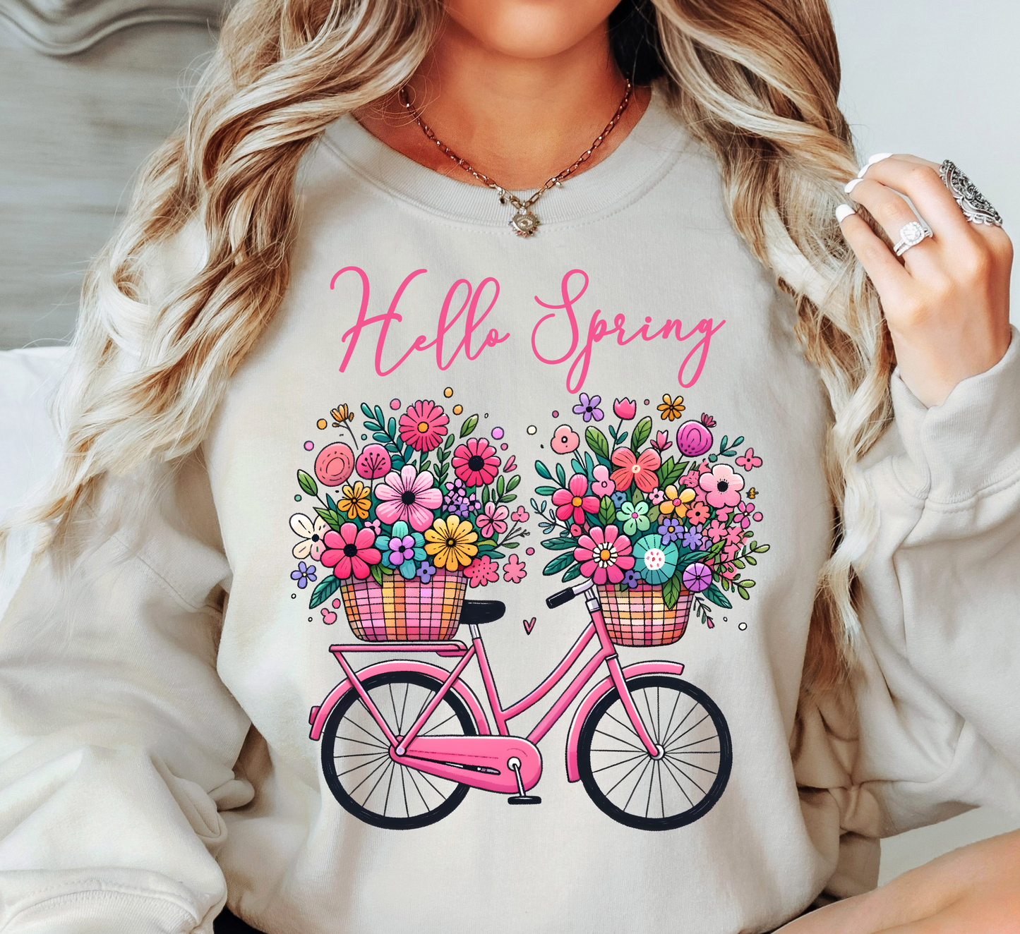 Hello Spring Bicycle Sweatshirt | Spring Fling Collection | Unique Gifts for Family Friends