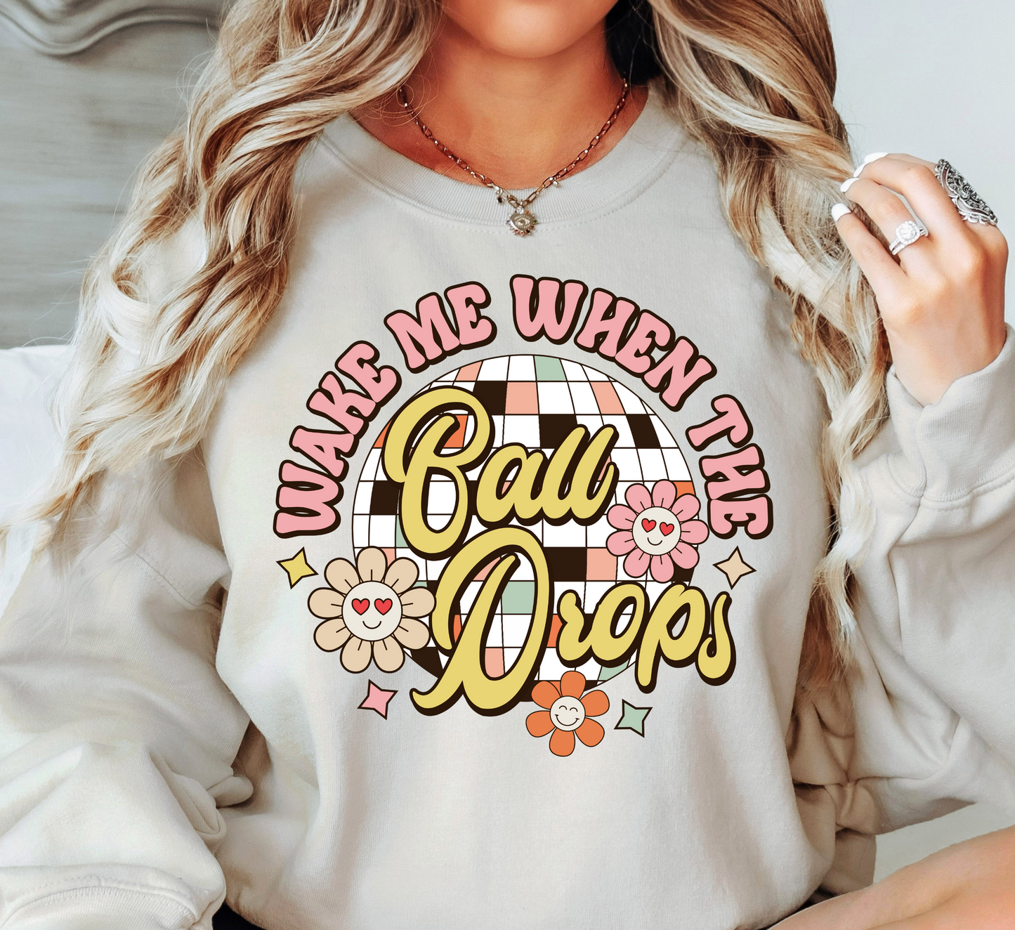 Floral Wake Me When Ball Drops Sweatshirt | New Year Magic Collection | Unique Gifts for Family Friends