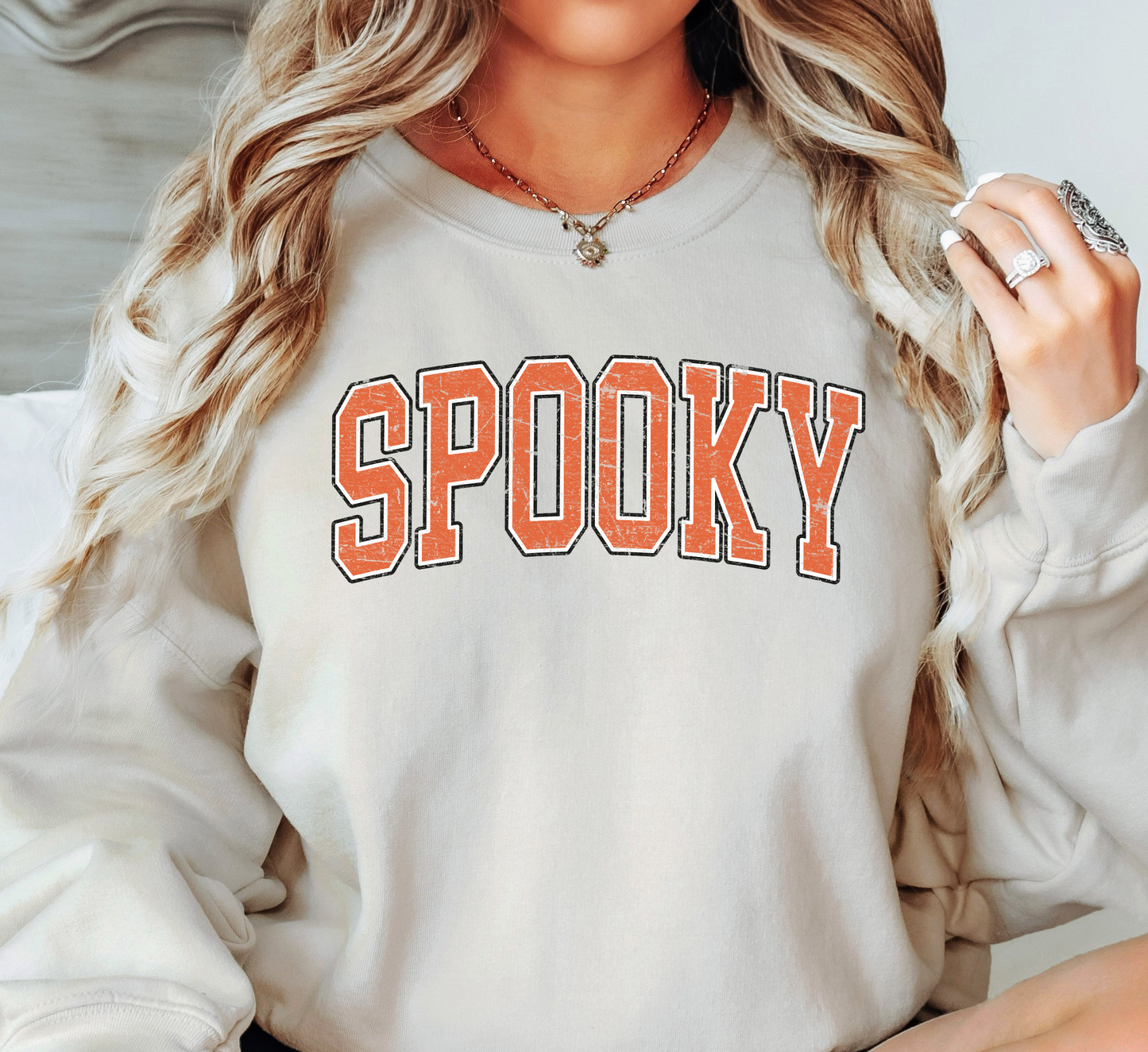 Spooky Varsity Sweatshirt | Boo-tiful Vibes Collection | Unique Gifts for Family Friends