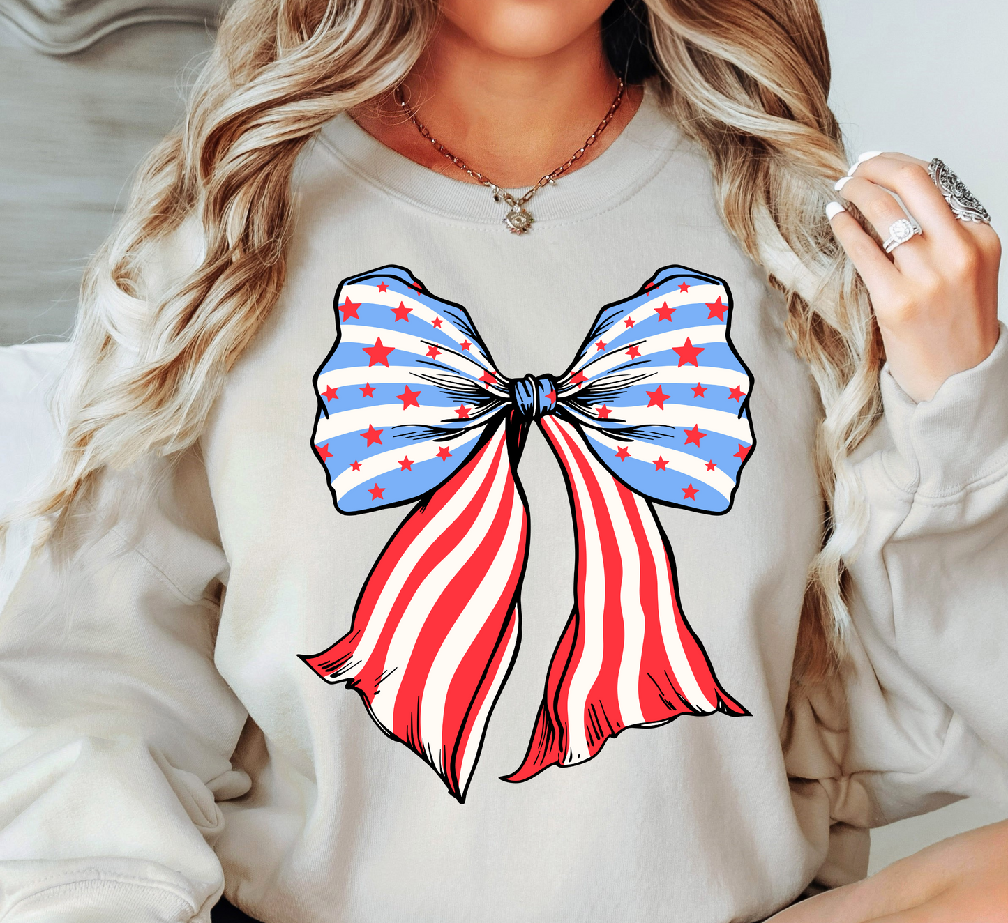 USA Coquette Bow Sweatshirt | Stars and Stripes Collection | Unique Gifts for Family