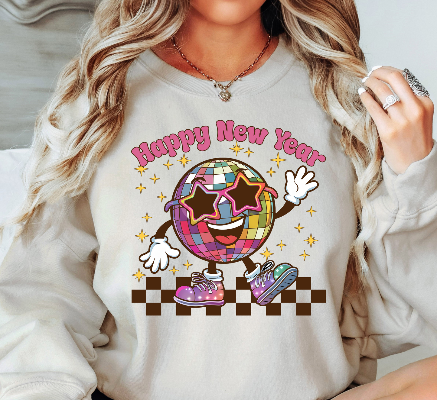 Retro Happy New Year Sweatshirt | New Year Magic Collection | Unique Gifts for Family Friends