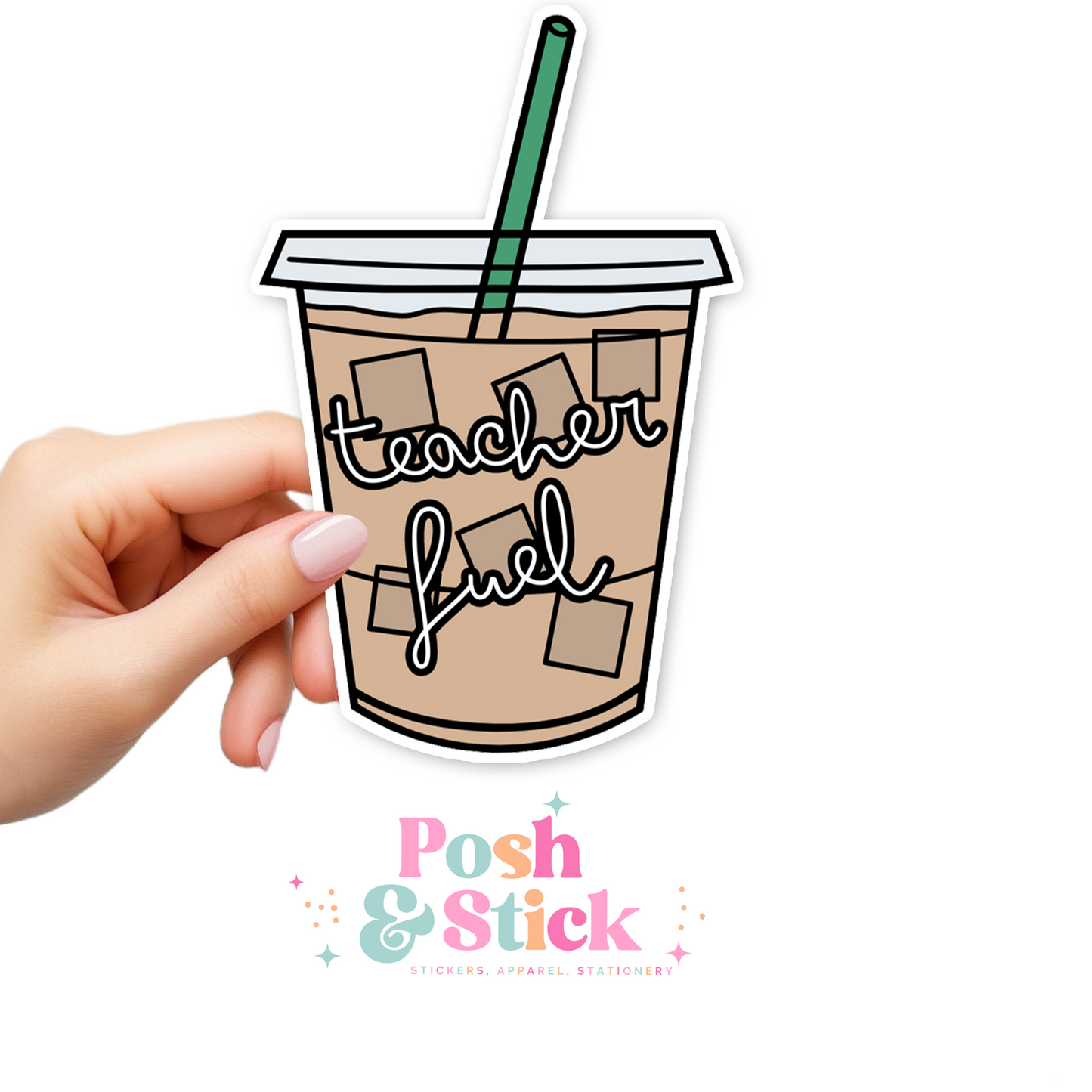 Teacher Fuel Iced Coffee | School Education Clear Vinyl Stickers | Unique Gifts For Family Friends