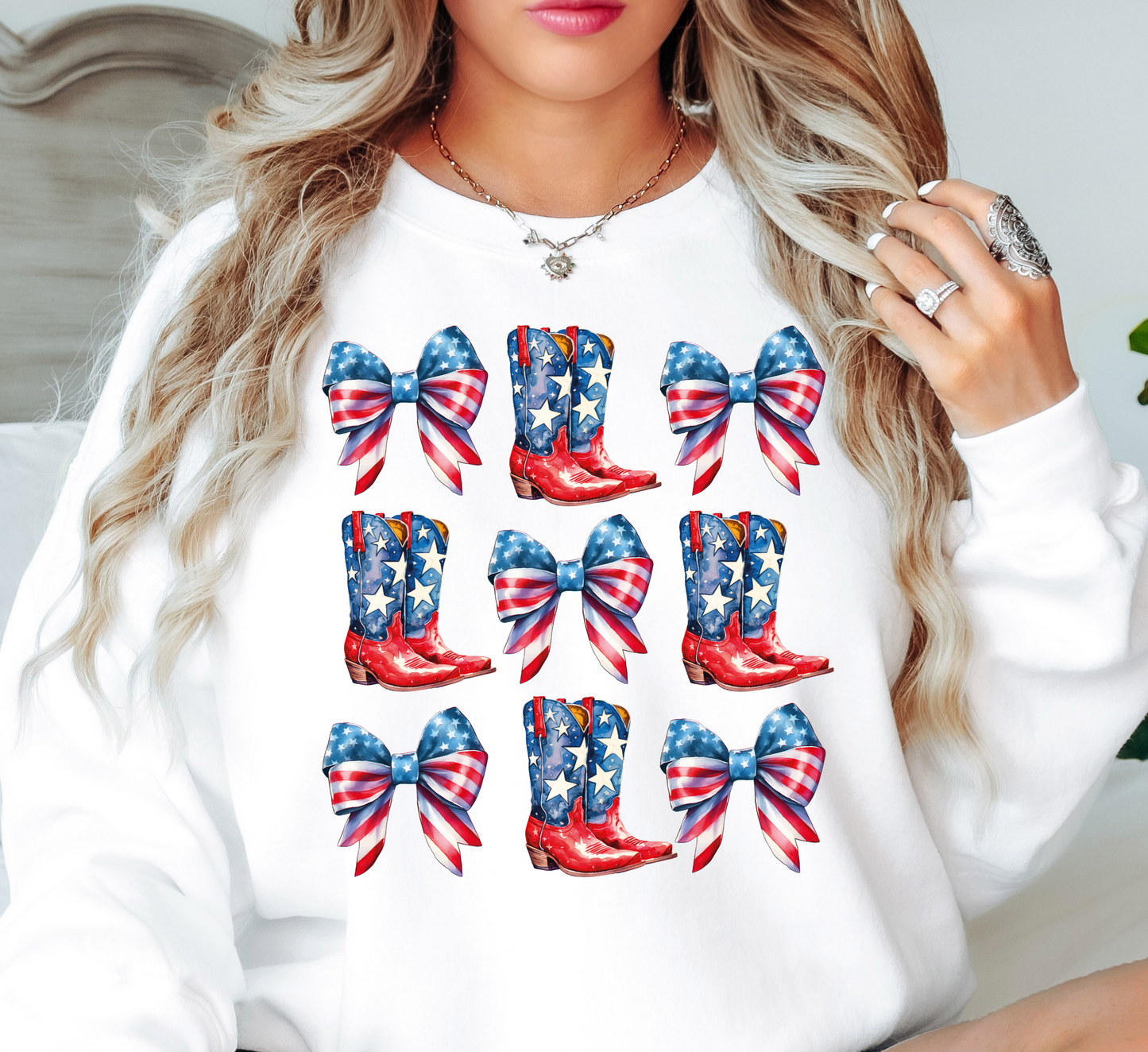 Coquette and Boots Sweatshirt | Stars and Stripes Collection | Unique Gifts for Family Friends